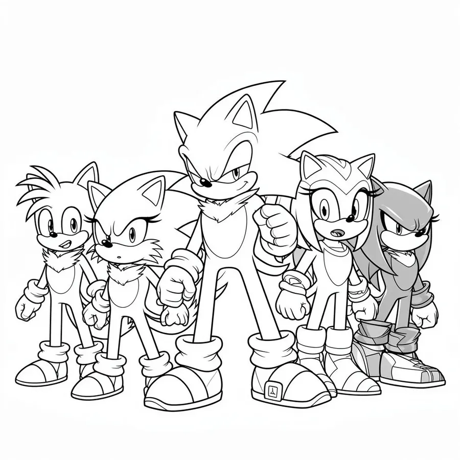 Sonic and friends group printable coloring page