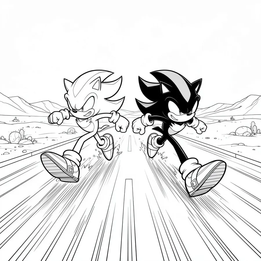 Sonic and Shadow racing printable coloring page