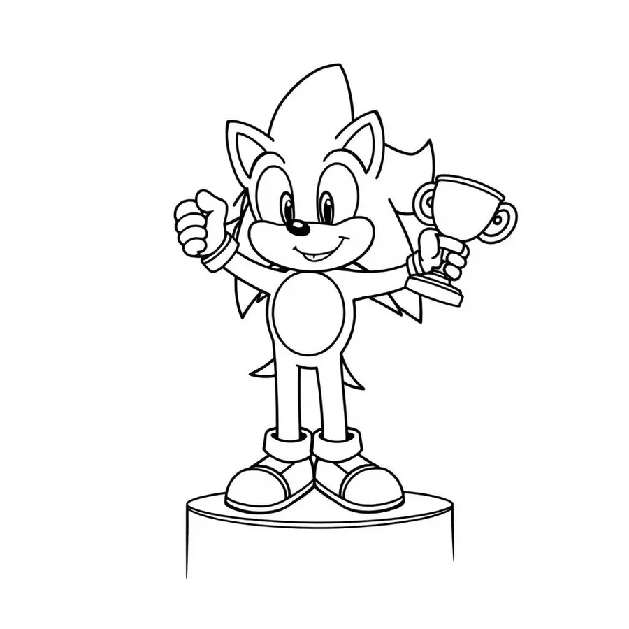 Sonic on podium with trophy printable coloring page