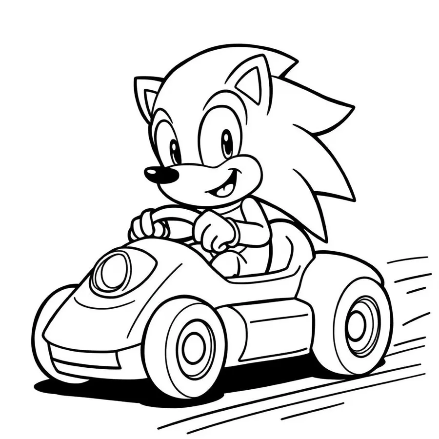 Sonic driving a race car printable coloring page