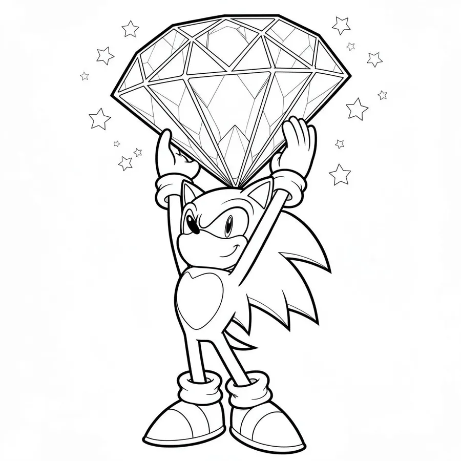 Sonic coloring printables sheet 3 — thumbs up with chaos emerald printable sonic coloring page