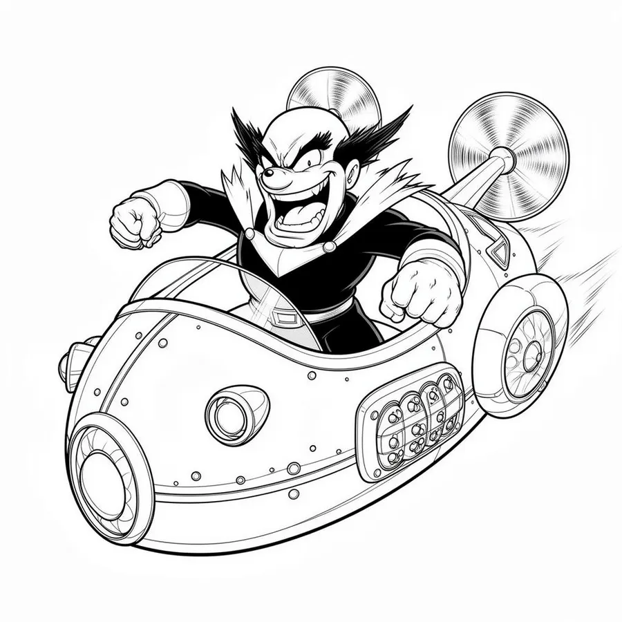 Dr. Eggman in his egg-mobile printable coloring page