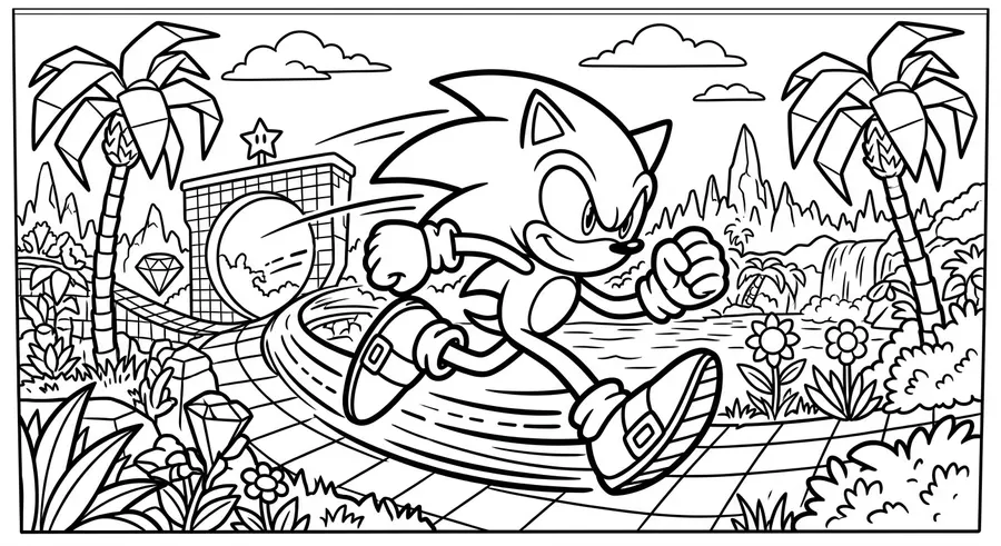 Sonic coloring printables sheet 2 — running action printable sonic coloring sheet for children