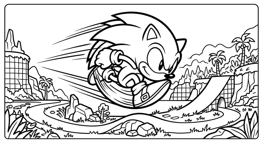 Sonic coloring printables sheet 6 — running hedgehog action line art printable