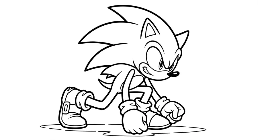 Sonic crouching ready to dash forward printable coloring page