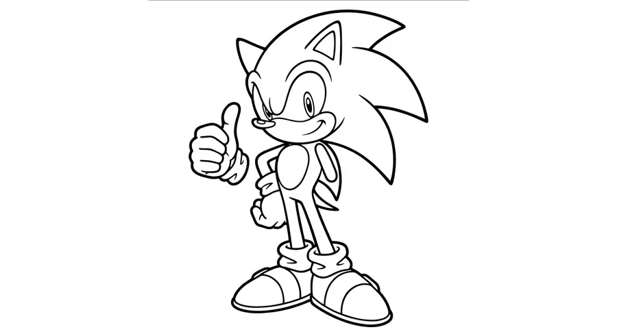 Sonic coloring printables sheet 5 — thumbs up hedgehog line art printable for kids