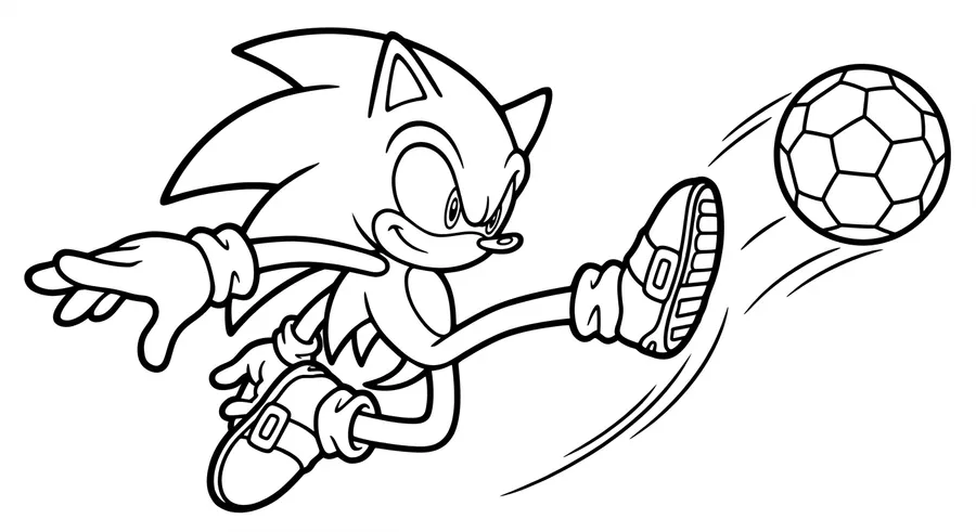 Sonic kicking a soccer ball mid air printable coloring page
