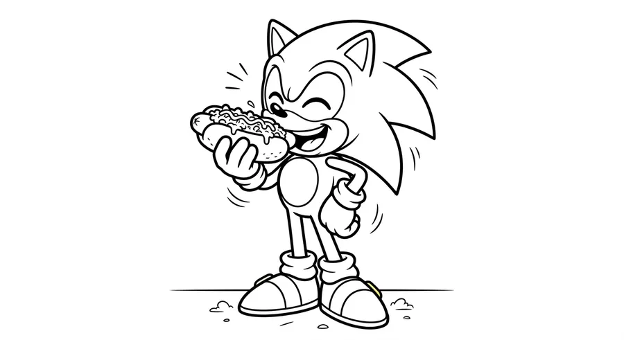Sonic coloring printables sheet 4 — rings chili dog and chaos emerald printable sonic coloring page