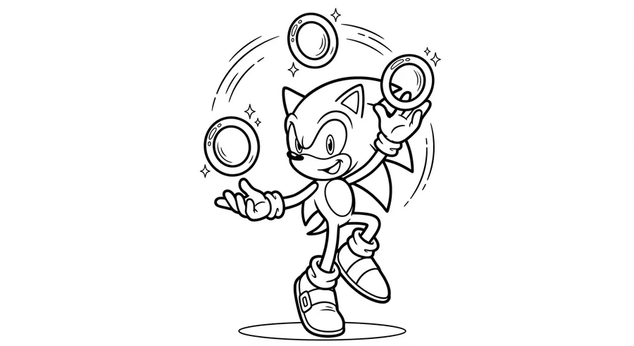 Sonic juggling three power rings printable coloring page