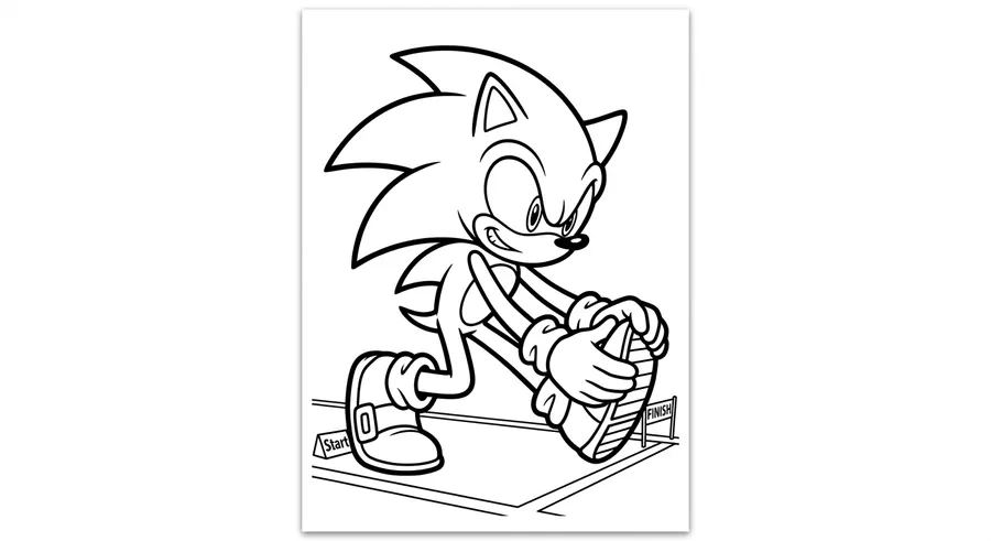 Sonic stretching before a race printable coloring page