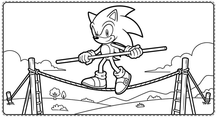 Sonic balancing on a tightrope printable coloring page