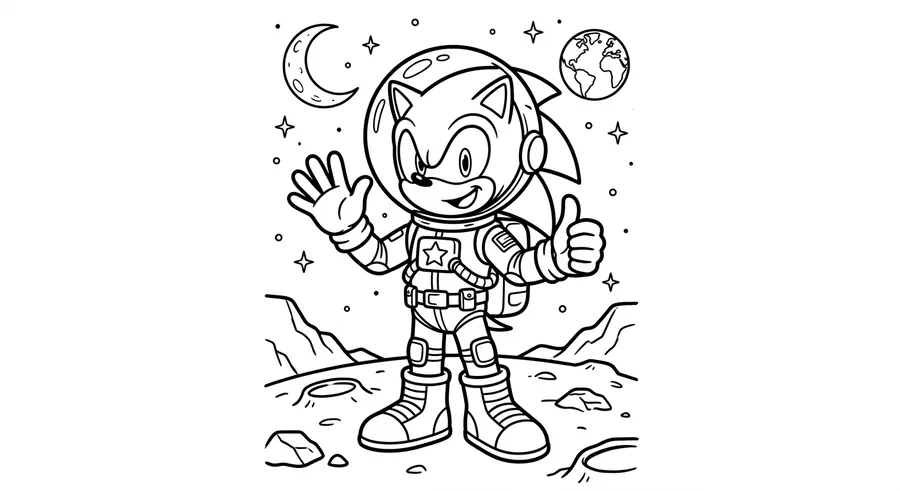 Sonic as an astronaut with a space helmet printable coloring page