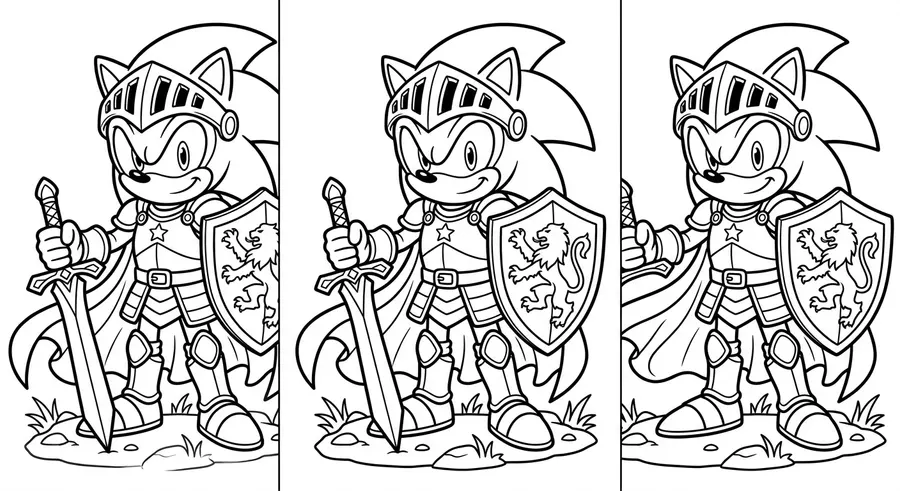 Sonic as a knight in armor with shield printable coloring page
