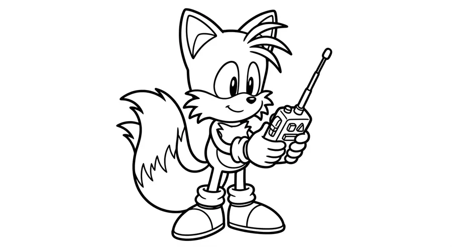 Tails holding a remote control toy printable coloring page