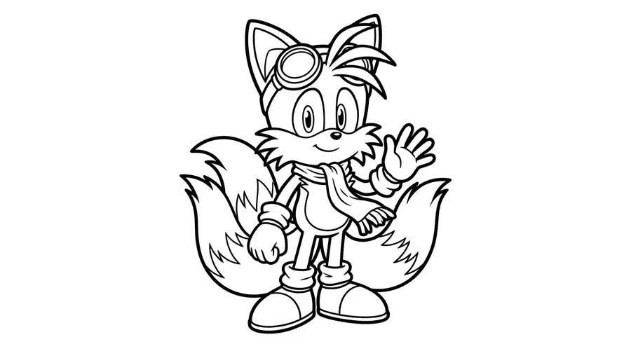 Tails with goggles and a pilot scarf printable coloring page