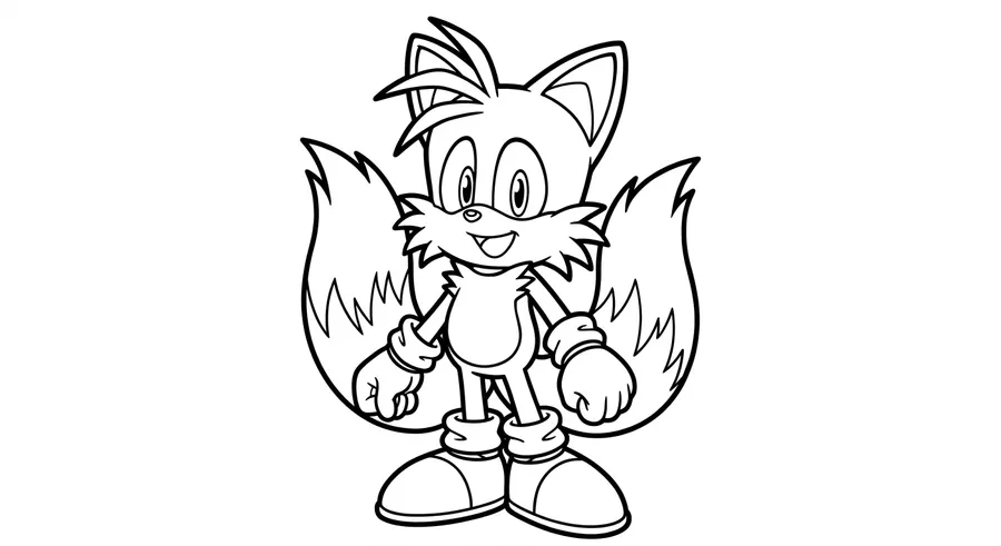Tails celebrating with both tails up printable coloring page