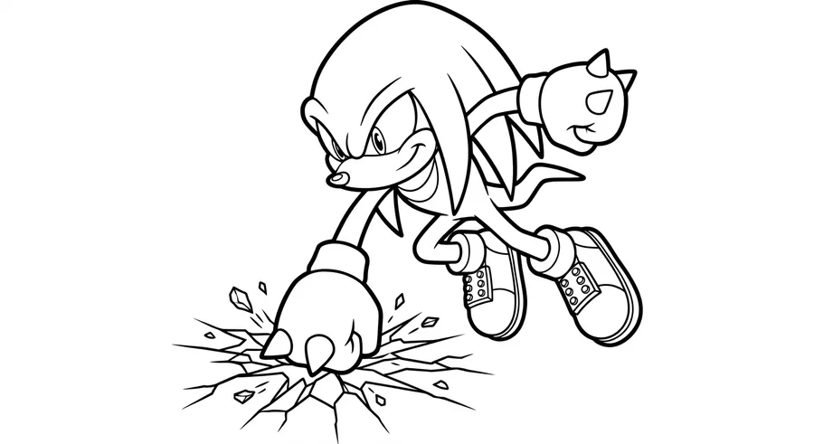 Knuckles the echidna punching the ground hard printable coloring page