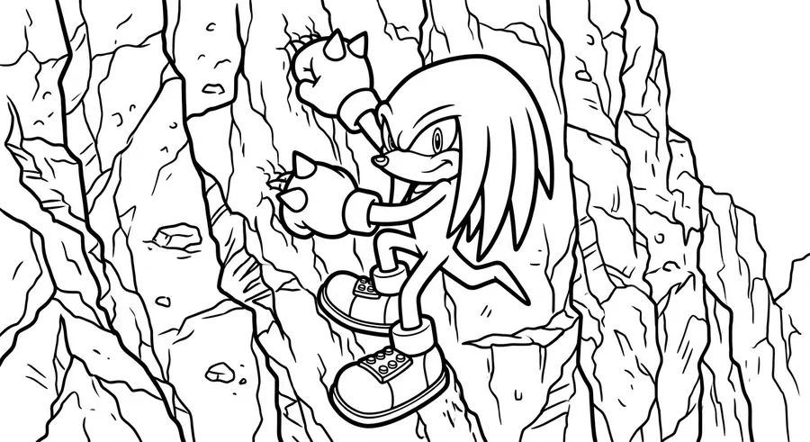 Knuckles climbing up a sheer rock wall printable coloring page