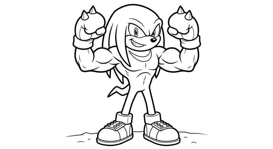 Knuckles flexing both biceps proudly printable coloring page