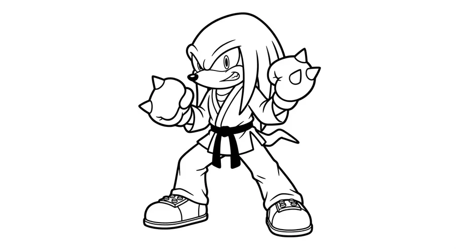 Knuckles doing a karate stance printable coloring page