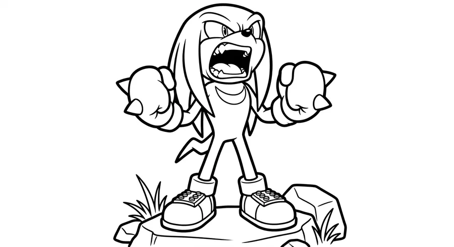 Knuckles roaring with fists clenched printable coloring page