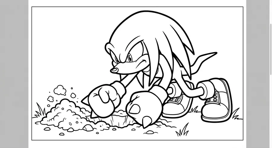Knuckles digging a hole with his fists printable coloring page