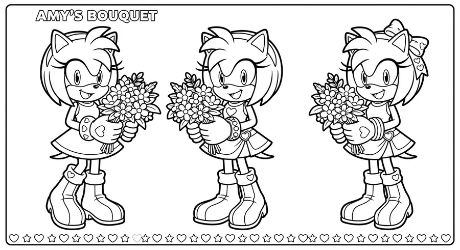 Amy Rose holding a bouquet of flowers printable coloring page