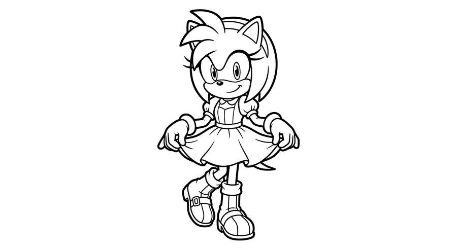 Amy Rose in a cute curtsy pose printable coloring page