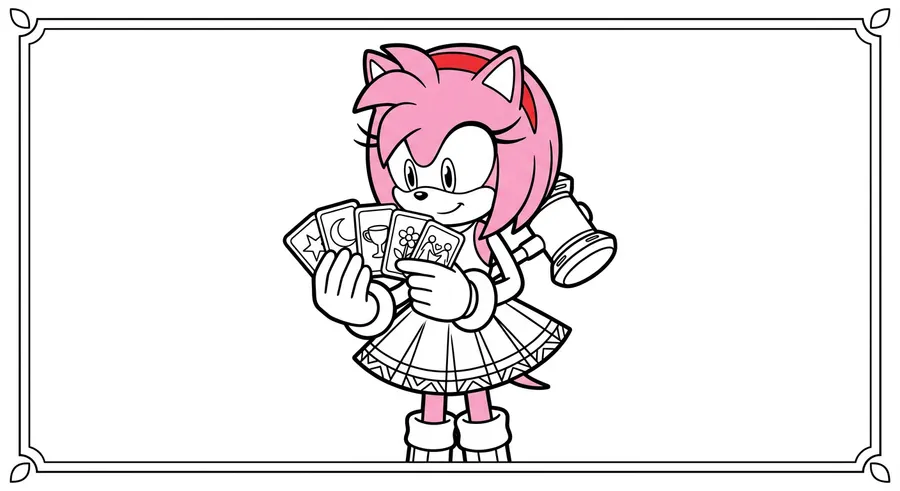 Amy Rose with tarot cards in her hands printable coloring page