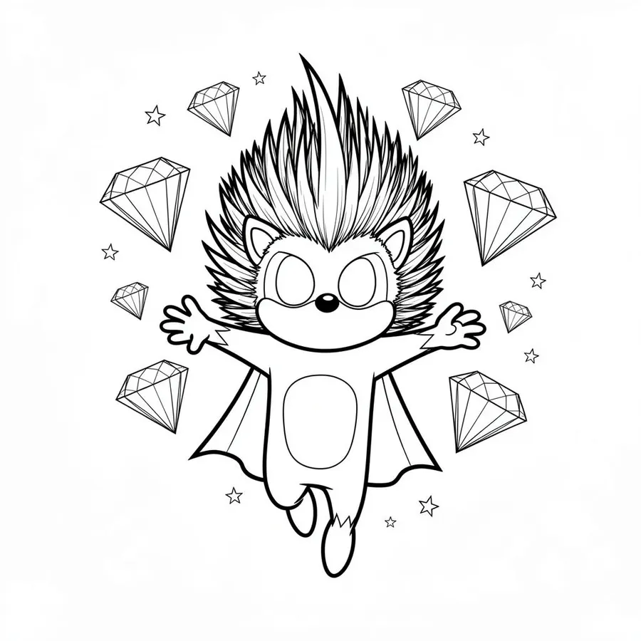 Super Sonic with emeralds printable coloring page