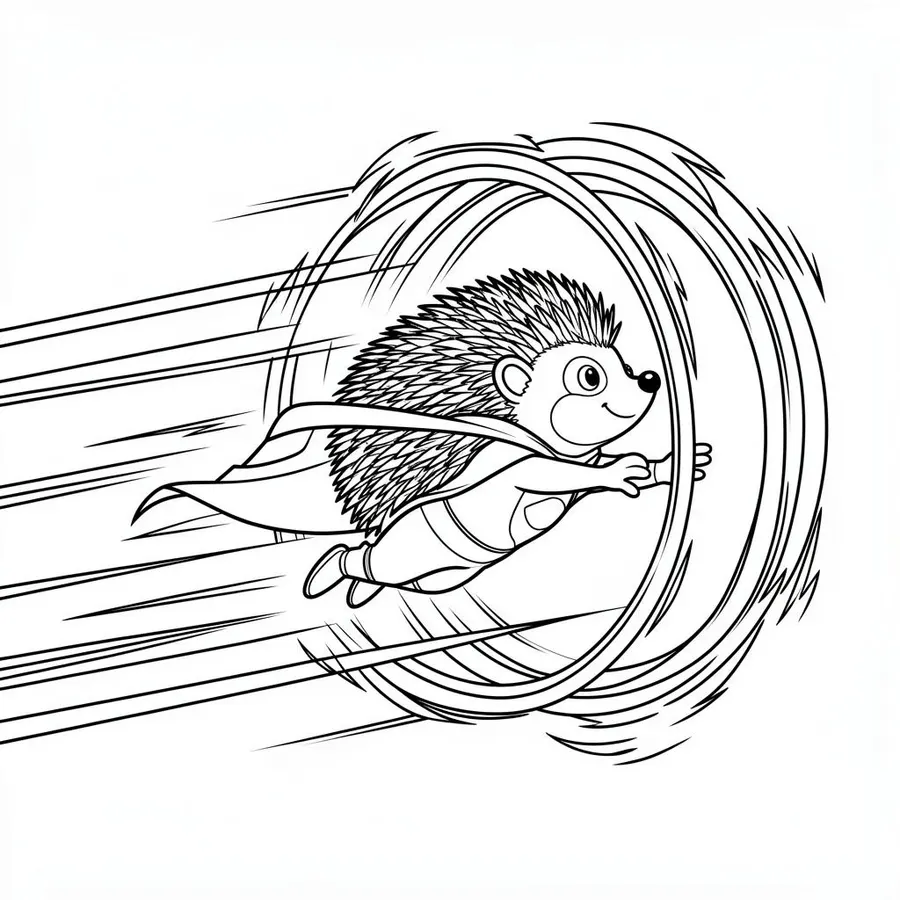 Super Sonic flying through energy rings printable coloring page