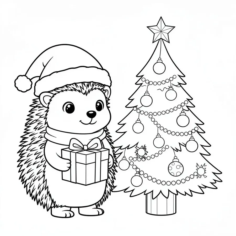Sonic with Santa hat and gift box printable coloring page